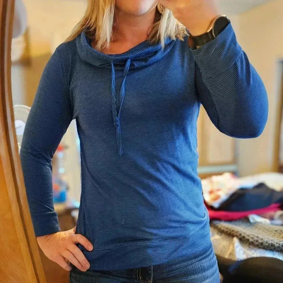 Nina Capri Mockneck Pullover |‎ Striped Blue & Black | Size Small - Picture 4 of 4